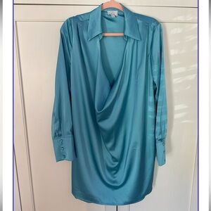 Vici Blue Draped Notched Collar Dress